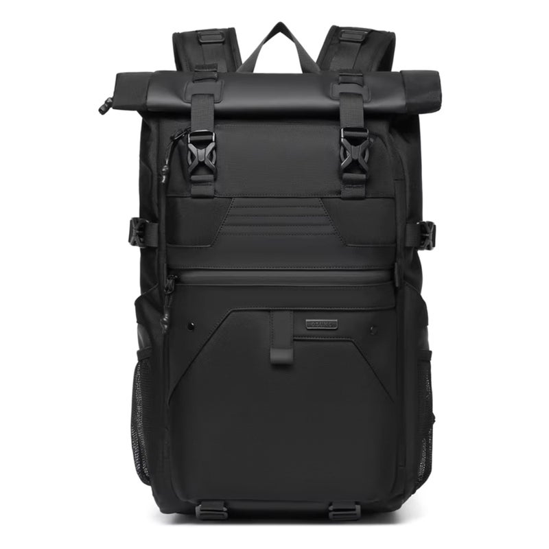 OZUKO Travel Backpack for Business Work with Roll Top Design Waterproof Oxford Fabric Expandable 28L to 38L Anti Theft, Black, 9761 - Image 1