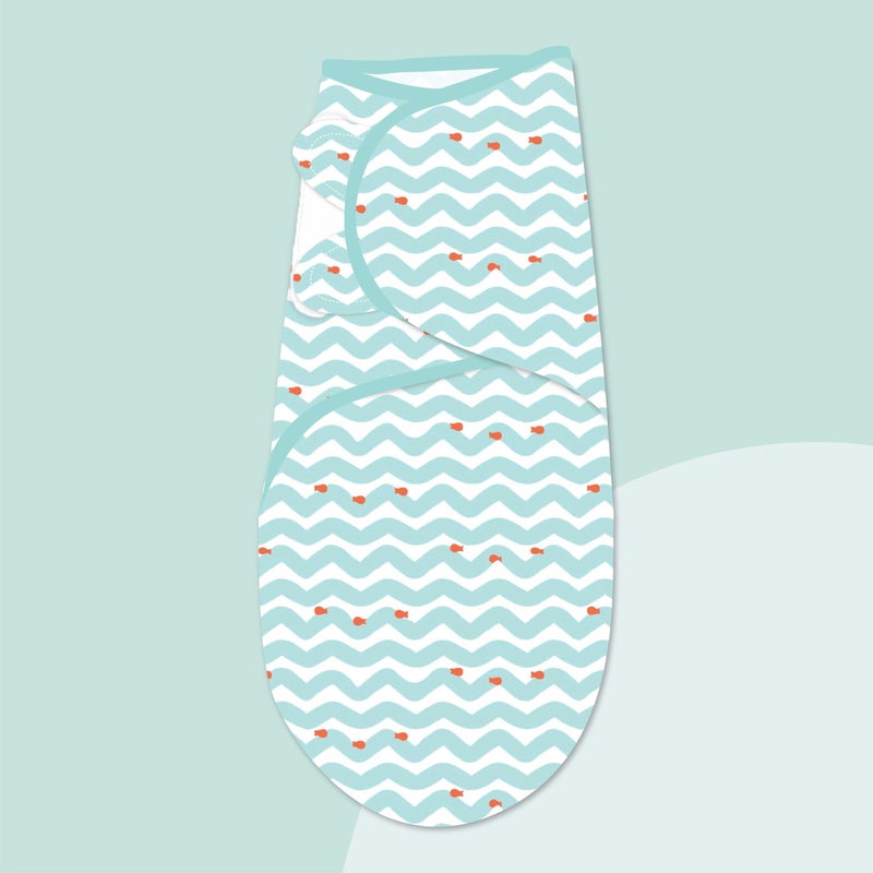 POLKA TOTS Cotton New Born Jungle & Wave Print Swaddle Wrap with Cap, Soft & Breathable, Adjustable Velcro, Secure Fit for Infant Comfort, Ideal for Baby Showers & Daily Use (Pack of 2) - Image 4