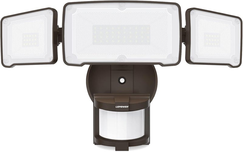 Le Power LED Security Light Motion Sensor Light Outdoor, 38W 4200LM Motion Security Light, 5500K, IP65 Waterproof, 3 Head Motion Detected Flood Light for Garage, Yard, Porch (Brown) - Image 1