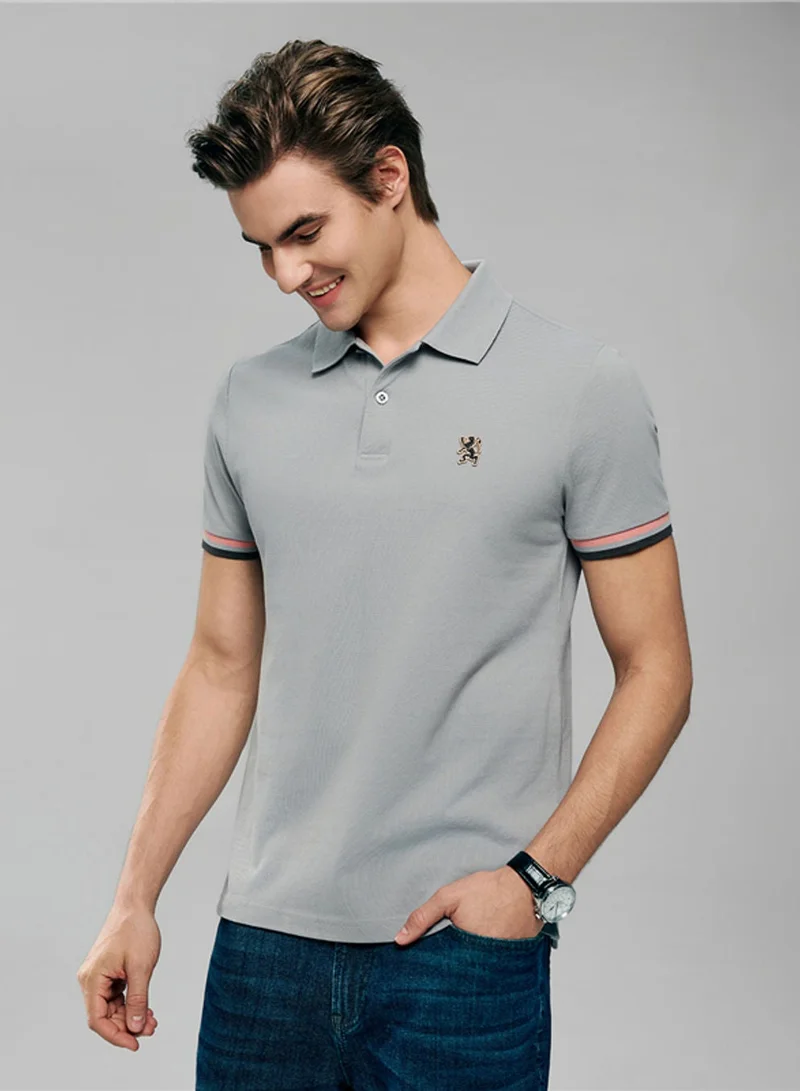 Men’s Cotton Slim Performance Polo with Small Lion Embroidery