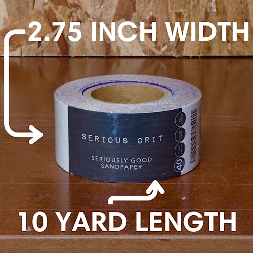 Serious Grit 40 Grit Ceramic Grain PSA Sandpaper Roll - Heavy-Duty Stickyback Adhesive Longboard Sanding Roll - 2.75 Inch x 10 Yard Continuous Sand Paper for Wood, Metal, Autobody, Paint, Air Sanders - Image 5