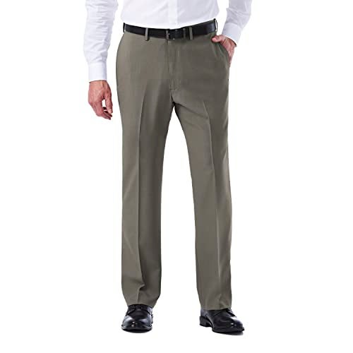 Haggar mens Eclo Stria Expandable-waist Plain-front Dress Pants, Heather Grey, 34W x 32L US - Image 1