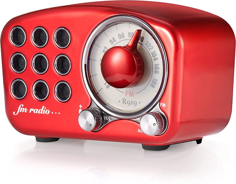 Vintage Bluetooth Speaker: Red Mini Size With 5-Watt Amplifier, Bass Enhancement, Distortion-Free Loud Sound - Retro FM Radio With Bluetooth 5.0, 1100mAh Rechargeable Battery for Home, Outdoor, Music - Image 1