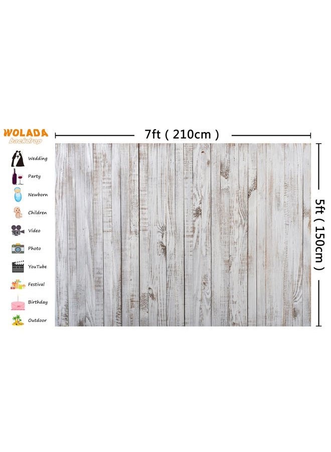 WOLADA 7X5FT Vintage Wood Backdrop Retro Rustic White Gray Wooden Floor Backdrops for Photography Kids Adult Photo Booth Video Shoot Vinyl Studio Prop 11890 - Image 3