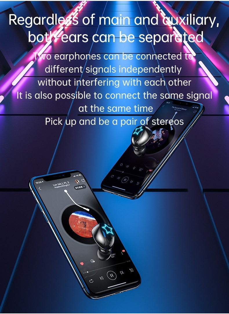 Wireless Bluetooth Headset TWS Noise Reduction Waterproof Headset Light Mini Bluetooth Earbar Black Headset