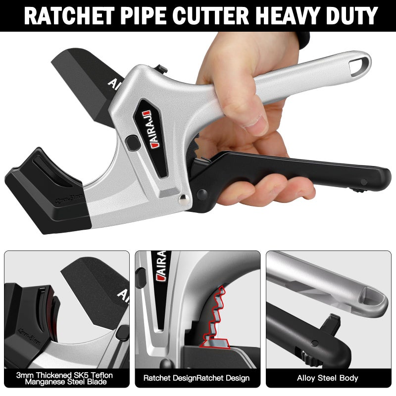 AIRAJ Ratchet PVC Pipe Cutter Heavy Duty,Cuts up to 3 Inches,PVC Cutter with One-Click Blade Replacement,Plastic Pipe Cutter, PVC Cutter Tool,PEX Pipe Cutter,PVC Pipe Shears with Extra Spare Blade - Image 4