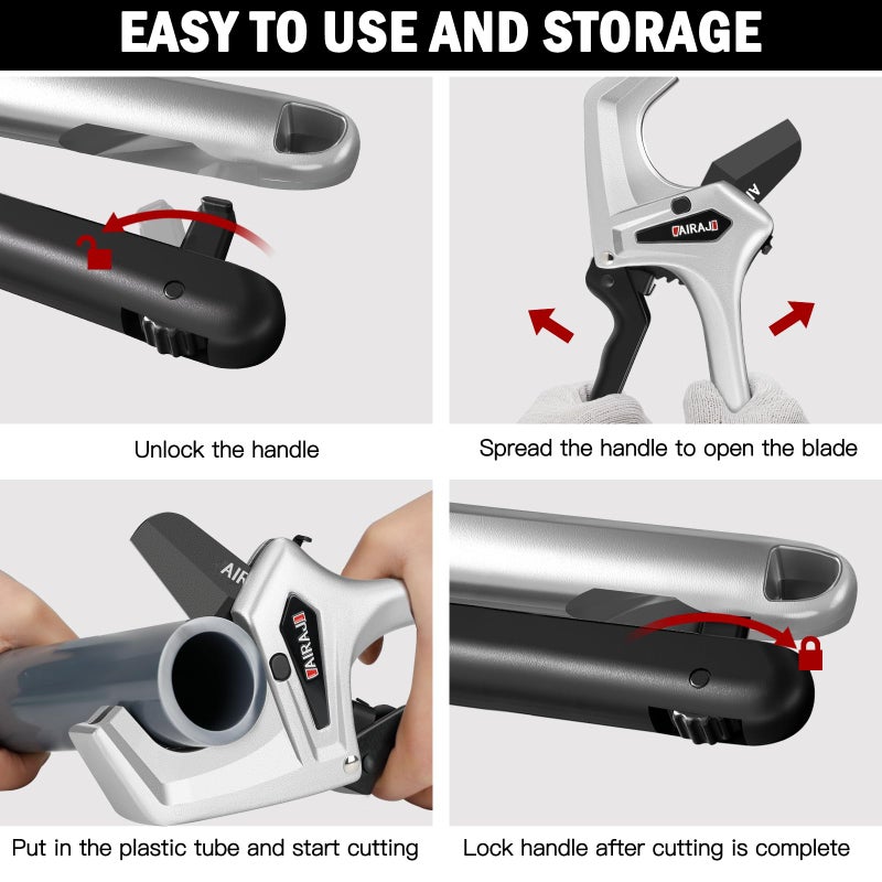 AIRAJ Ratchet PVC Pipe Cutter Heavy Duty,Cuts up to 3 Inches,PVC Cutter with One-Click Blade Replacement,Plastic Pipe Cutter, PVC Cutter Tool,PEX Pipe Cutter,PVC Pipe Shears with Extra Spare Blade - Image 5