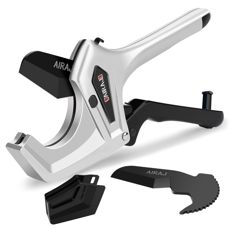 AIRAJ Ratchet PVC Pipe Cutter Heavy Duty,Cuts up to 3 Inches,PVC Cutter with One-Click Blade Replacement,Plastic Pipe Cutter, PVC Cutter Tool,PEX Pipe Cutter,PVC Pipe Shears with Extra Spare Blade - Image 1