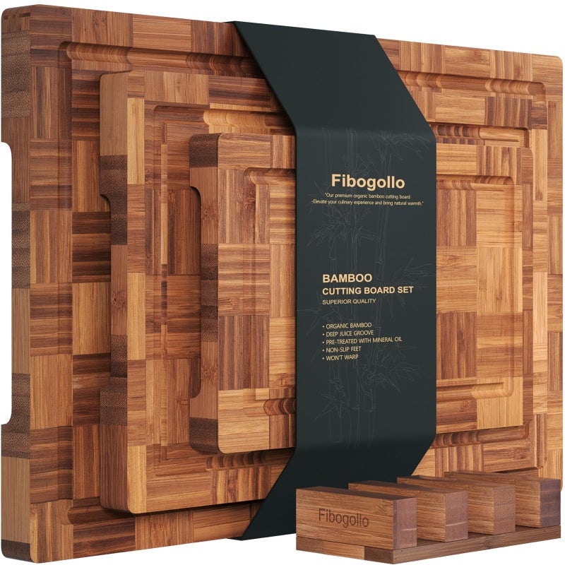 Fibogollo Bamboo Cutting Boards for Kitchen Meal Prep, Cooking & Serving Board Set (3 Pcs) - Image 1