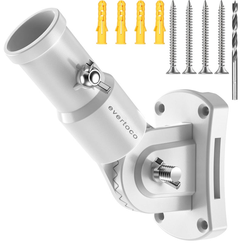 evertoco Heavy Duty T304 Stainless Steel Flag Pole Bracket 180 Adjustable Flag Pole Holder for House with 2 Installation Methods Flag Mount for 1 Diameter Pole Wind Resistant Rust FreeWhite