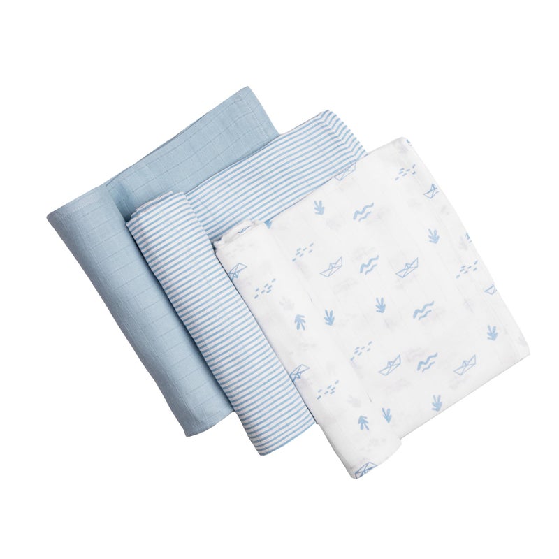 Masilo 100% Organic Cotton Muslin Swaddle Wrap/New Born/Multiuse Lightweight/Multi Pack Gift Set/Soft Breathable Combo Pack/Pack of 3/40 x 40 in - Boat - Image 2