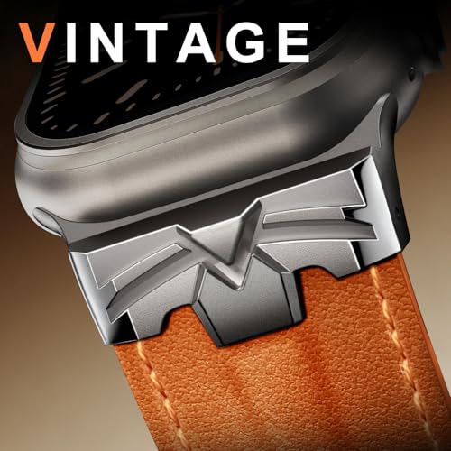 DABAOZA Leather Band Compatible for Apple Watch Ultra 3/2 Band 49mm 46mm 45mm 44mm,Genuine Leather Matel Replacement Strap for iWatch Ultra 3 2 1 Series 11 10 9 8 7 6 5 4 SE 3 2 1（Titanium/Orange） - Image 2