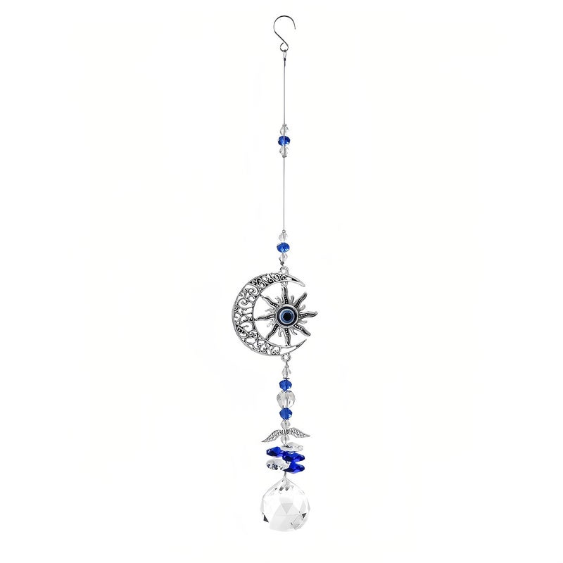 MENGSOOD Evil Eye Car Hanging Ornament Blue Evil Eye For Rear View Mirror Good Luck Charm Window Hanging Sun Catcher Decor Car Amulet Ornament For Protection & Blessing Moon Star - Image 4