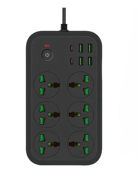 Power Socket ELECTROPRIME Compatible for T24 2m 3000W 6 Plugs + PD + 4-USB Ports Multifunctional Flame-Retardant Socket with Switch