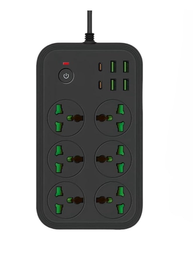 Generic Power Socket ELECTROPRIME Compatible for T24 2m 3000W 6 Plugs + PD + 4-USB Ports Multifunctional Flame-Retardant Socket with Switch  - Image 1