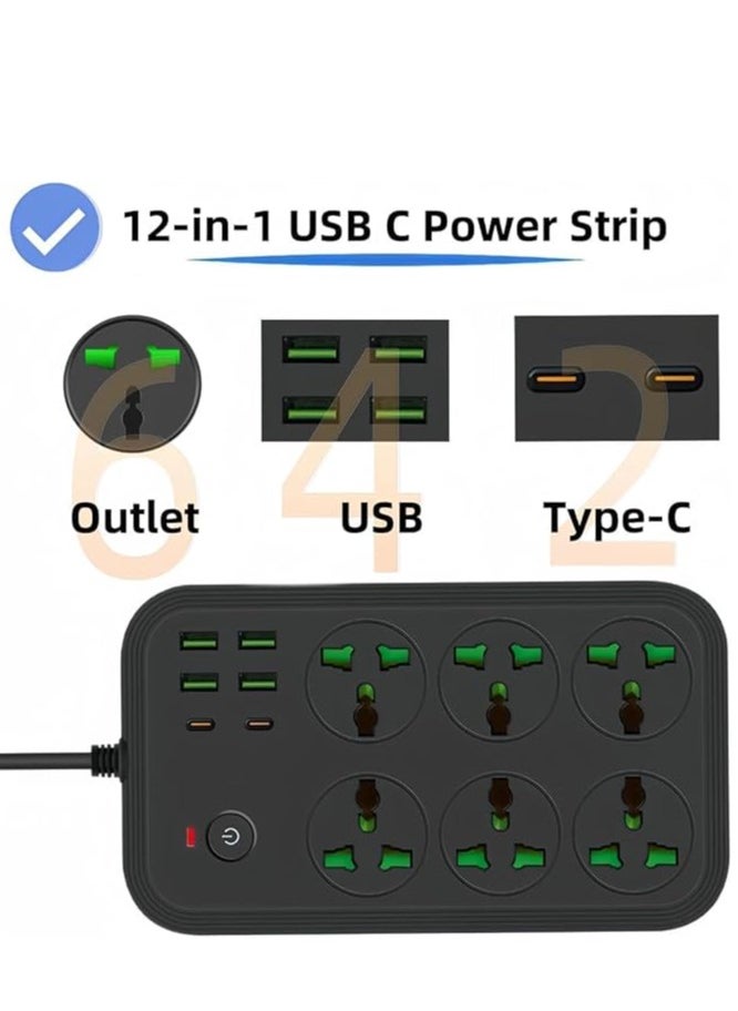 Generic Power Socket ELECTROPRIME Compatible for T24 2m 3000W 6 Plugs + PD + 4-USB Ports Multifunctional Flame-Retardant Socket with Switch  - Image 2
