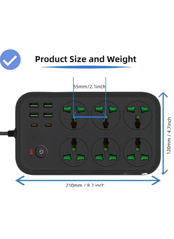Generic Power Socket ELECTROPRIME Compatible for T24 2m 3000W 6 Plugs + PD + 4-USB Ports Multifunctional Flame-Retardant Socket with Switch  - Image 4