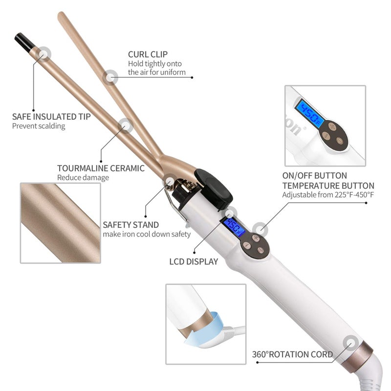 Hoson 9mm Curling Iron Professional, 3/8 Inch Ceramic Tourmaline Curl Wand Barrel, Hair Curler Iron for Long & Short Hair,Glove Include, Gold - Image 5