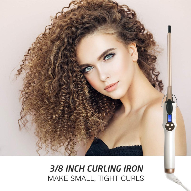 Hoson 9mm Curling Iron Professional, 3/8 Inch Ceramic Tourmaline Curl Wand Barrel, Hair Curler Iron for Long & Short Hair,Glove Include, Gold - Image 2