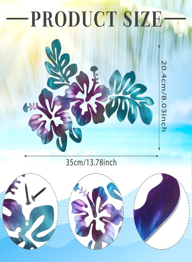 Tandefio Metal Hibiscus Flowers Wall Decor Hawaii Wall Art Rustic Tropical Flowers Decor Summer Vintage Tropical Plant Plaque for Home Bathroom - Image 2