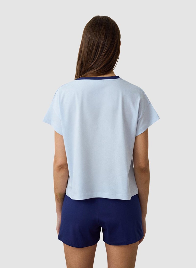 Penti Blue Crew Neck Cotton Short Sleeve Shorts Pyjamas Set - Image 3