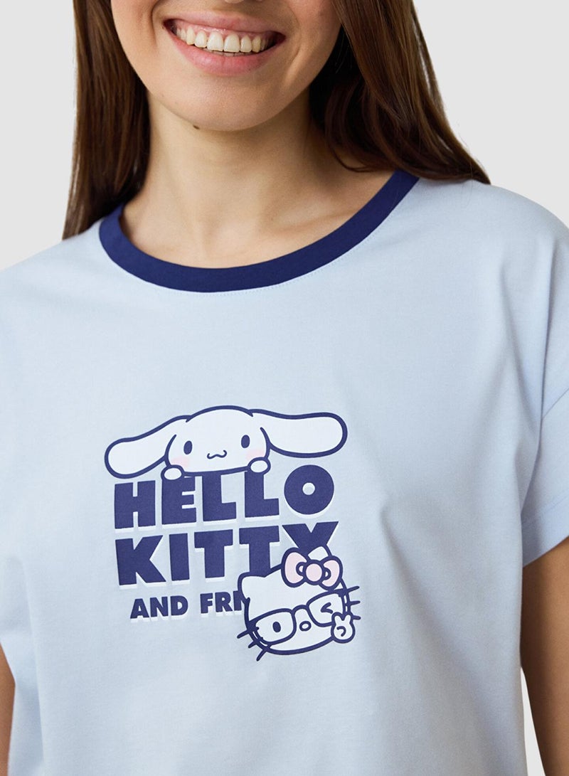 Penti Blue Crew Neck Cotton Short Sleeve Shorts Pyjamas Set - Image 4