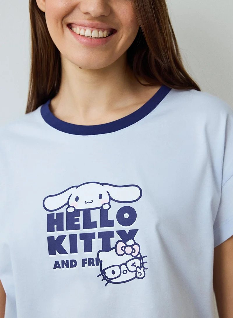 Penti Blue Crew Neck Cotton Short Sleeve Shorts Pyjamas Set