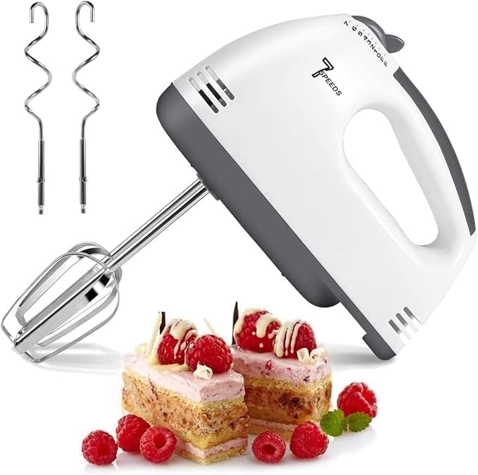 Electric Hand Mixer 260W, 7 Speed Kitchen Mixer with Stainless Steel Beaters and Dough Hooks, Lightweight Portable Food Mixer for Whisking, Mixing, Baking and Cream