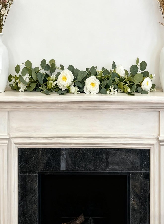 FALESHOS 4-Pack Artificial Eucalyptus Garland with Flowers, Total 23.6FT 24 White Roses Baby's Breath Garland Floral Greenery for Wedding Party Centerpiece Table Runner Backdrop Wall Decor - Image 5