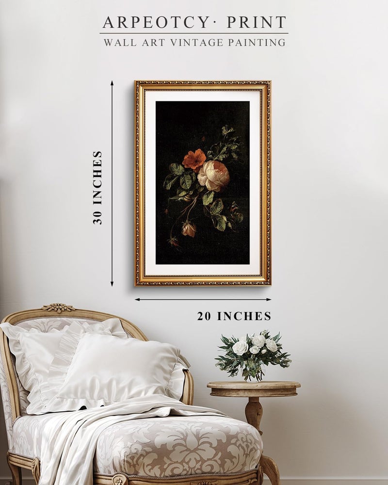 ARPEOTCY عمل فني جداري كبير مؤطر على الطراز العتيق 50.8 × 76.2 سم صورة ورد رجعية عتيقة عمل فني كانفاس إطار فيكتوري ديكور حائط لغرفة المعيشة وغرفة النوم - Image 4