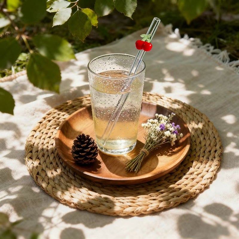 Sangria Style Set Of 5 Reusable Glass Straws With Cleaning Brush For Hot Cold Drinks - Image 3