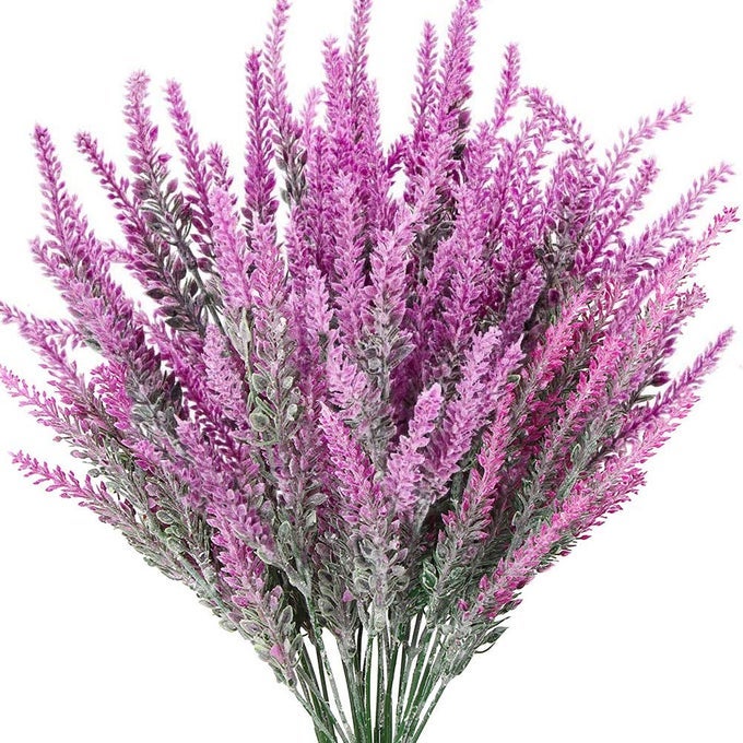 8 BUNDLES ARTIFICIAL FLOWERS FLOCKED PLASTIC LAVENDER BUNDLE FAKE PLANTS WEDDING BRIDLE BOUQUET INDOOR OUTDOOR HOME KITCHEN OFFICE DCOR FUCHSIA LAVENDER8PCS