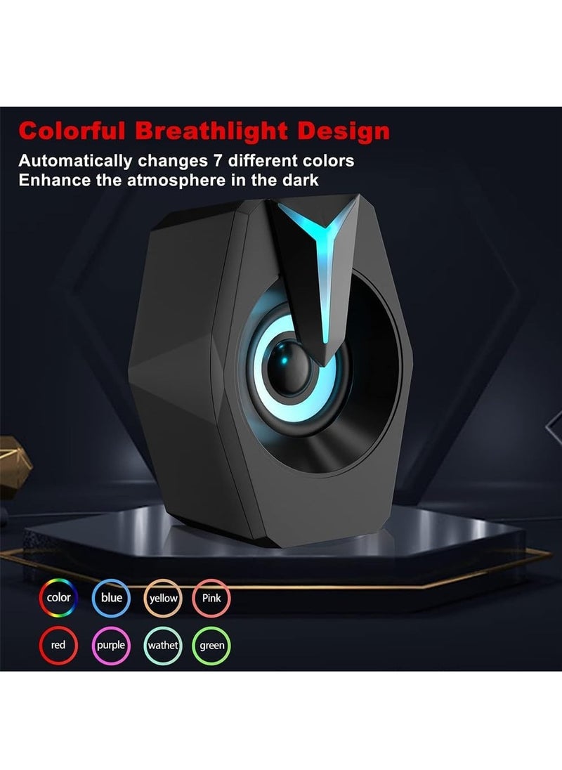 GUDOO Computer Speakers 2.0 USB Powered Gaming Speakers with RGB LED Light Woofer Speakers 3.5mm Aux Input Stereo Mini Multimedia Speaker for PC Desktop Laptop Cellphone Monitor 2Pcs Black  - Image 2