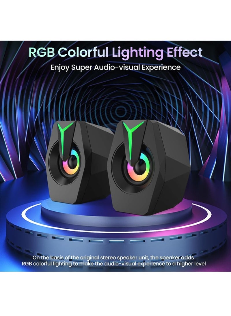 GUDOO Computer Speakers 2.0 USB Powered Gaming Speakers with RGB LED Light Woofer Speakers 3.5mm Aux Input Stereo Mini Multimedia Speaker for PC Desktop Laptop Cellphone Monitor 2Pcs Black  - Image 3
