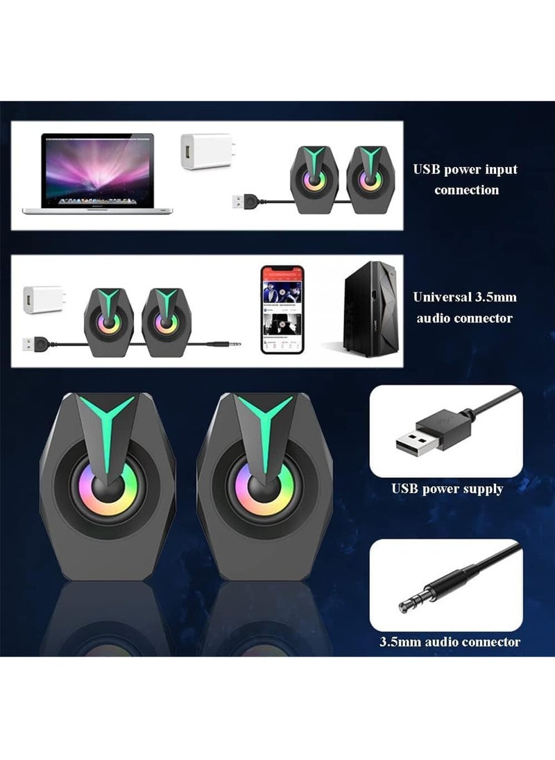 GUDOO Computer Speakers 2.0 USB Powered Gaming Speakers with RGB LED Light Woofer Speakers 3.5mm Aux Input Stereo Mini Multimedia Speaker for PC Desktop Laptop Cellphone Monitor 2Pcs Black  - Image 5