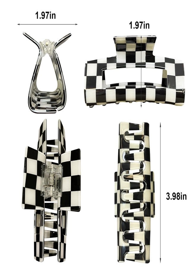 Bmobuo 4.1" Hair Clips for Women 4PCS - Matte Black, Mica, Checkered, Tortoise, Acetate Claw Clips for Thick, Long, Thin Hair - Image 5