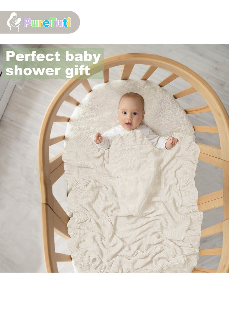 PureTuti Knit Baby Blanket – 27.5"x35.4" Baby Blanket for Newborn Girl and Boy – Receiving Swaddle Blanket– Soft Knitted Baby Blanket – Baby Gifts for Baby Shower (White) - Image 4