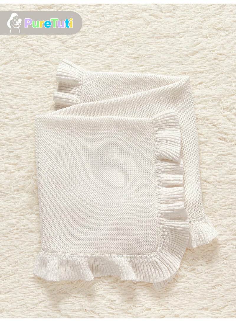 PureTuti Knit Baby Blanket – 27.5"x35.4" Baby Blanket for Newborn Girl and Boy – Receiving Swaddle Blanket– Soft Knitted Baby Blanket – Baby Gifts for Baby Shower (White) - Image 3