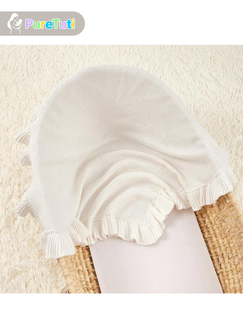 PureTuti Knit Baby Blanket – 27.5"x35.4" Baby Blanket for Newborn Girl and Boy – Receiving Swaddle Blanket– Soft Knitted Baby Blanket – Baby Gifts for Baby Shower (White) - Image 2