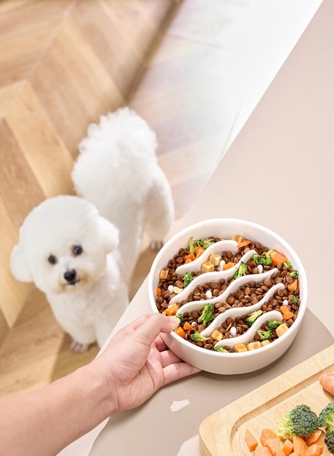 MOPANG Ceramic Slow Feeder Dog Bowls for Medium and Large Dogs, 2.0 Cups Dog Slow Feeder for Fast Eater, 30oz, 8in, White - Image 2
