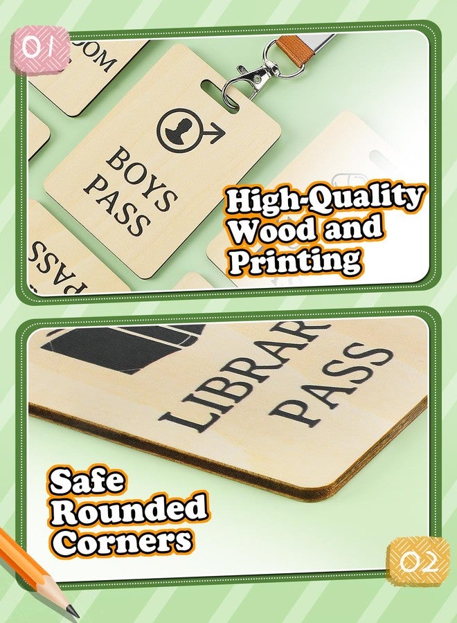 Alphatool 8 Sets School Hall Pass Lanyards - Sturdy Wooden Passes for Classrooms Hall Library Office Restroom Nurse Student Teacher Supplies - Image 3