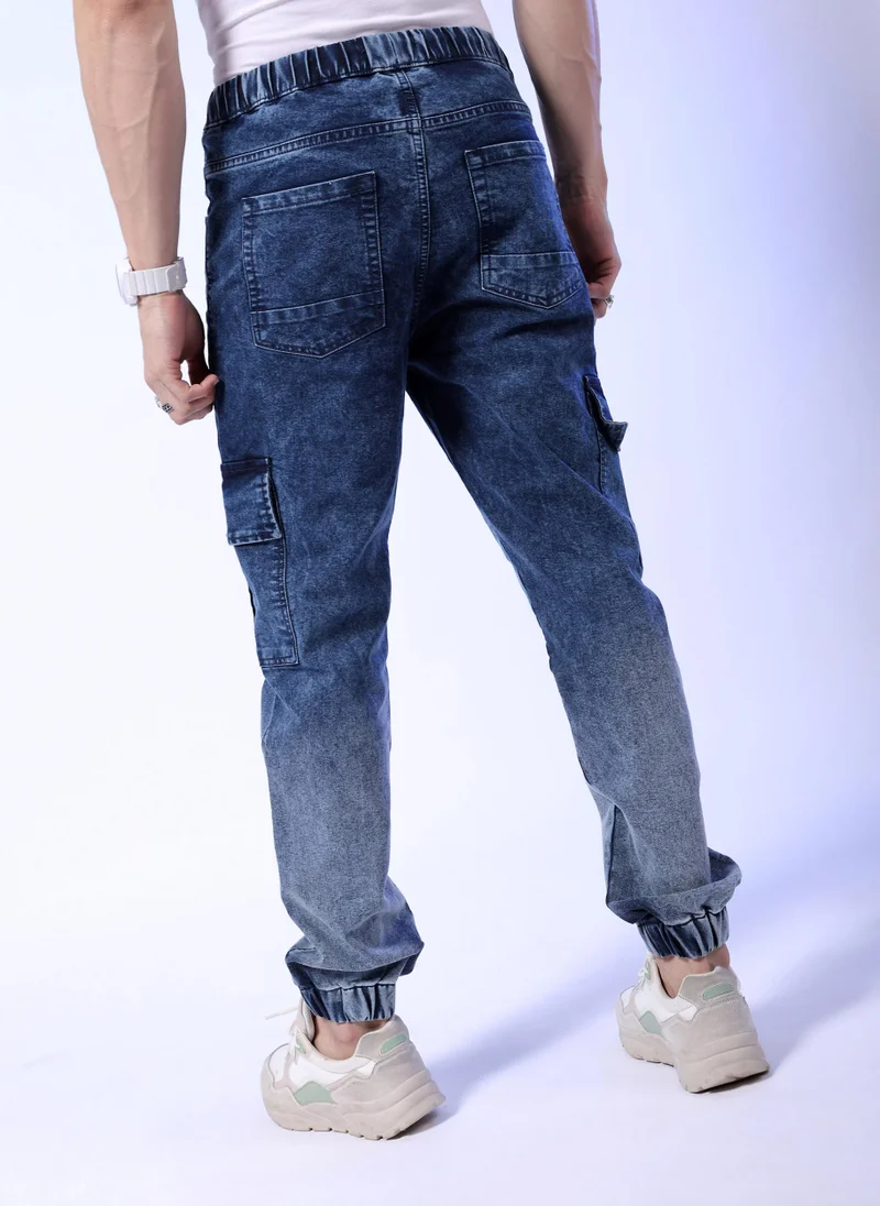 ذا انديان كراج كو Men Regular Fit Solid Mid-Rise Stretchable Denim Cargo Joggers