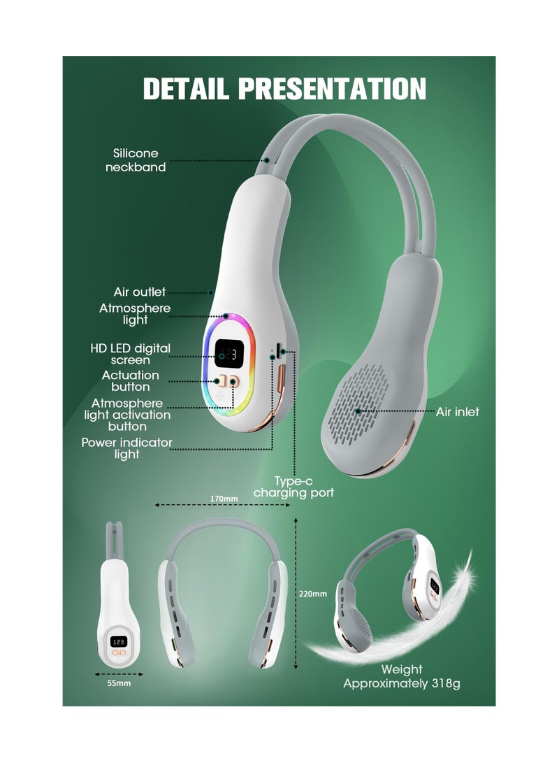 Excefore Portable Neck Fan, USB Rechargeable Personal Wearable Foldable Fan 4000 mAh Battery Faster Cooling 3 Speeds Adjustable Conditioner with LED Light - 7 Colors Light for Travel Camping - Image 3