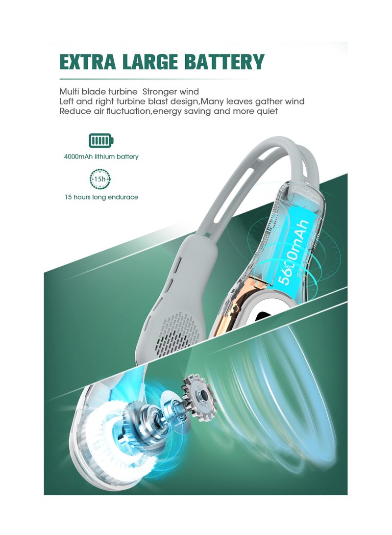 Excefore Portable Neck Fan, USB Rechargeable Personal Wearable Foldable Fan 4000 mAh Battery Faster Cooling 3 Speeds Adjustable Conditioner with LED Light - 7 Colors Light for Travel Camping - Image 2