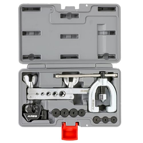 ARES 18019 - Double Flaring Tool Set with Extra Adapters- Use on Copper, Aluminum, Soft Steel Brake Line and Brass Tubing - Includes Mini Tubing Cutter and Storage Case - Image 1