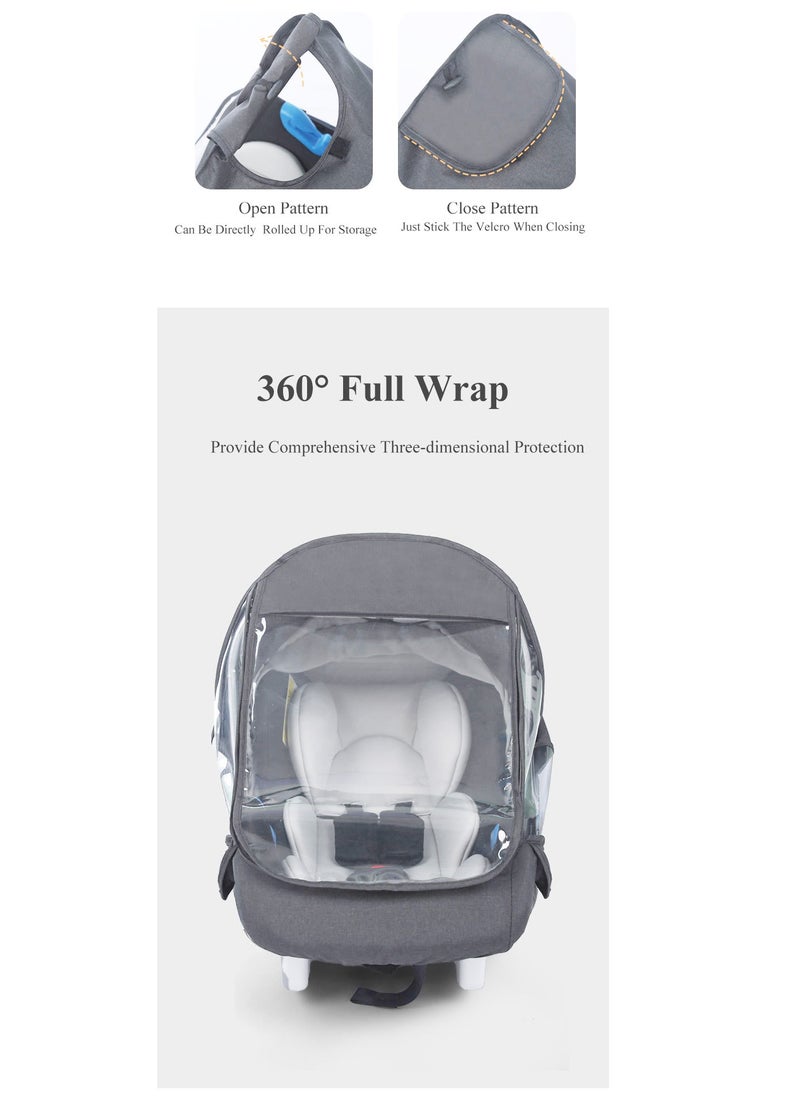 XiuWoo - Windproof Waterproof Foldable Universal Car Seat Rain Cover, Baby Carrier Rain cover, Infant Car Seat Weather Shield with Zipper Door, Side Ventilation, Clear Window - Image 1