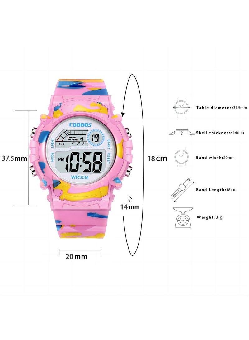 Coobos 4PCS Children's Waterproof Rubber Digital Watch(Black/Blue/Pink/Yellow)  - Image 4