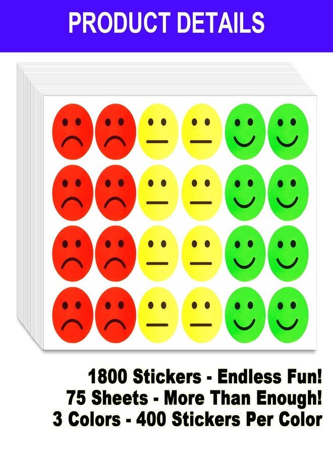 Domthent 1800 PCS Happy & Sad Smile Face Stickers - 1 Inch Happy Face & Emotion Stickers in Red, Yellow & Green - Classroom Reward & Emotion Labels for Students, Behavior Charts & Teachers (1800) - Image 3