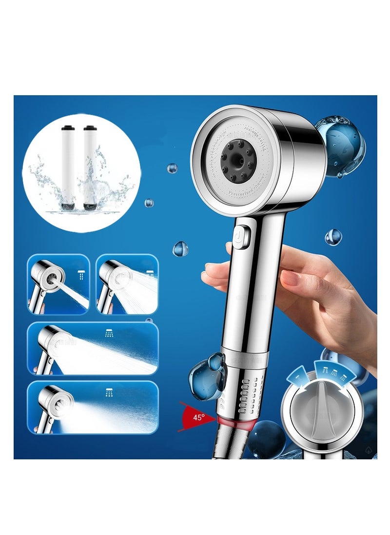 OUYoo - OUYoo High Pressure Handheld Shower Head with Cotton Filter, 4 Modes Water Saving Filter, Pause Switch, Luxury Chrome Silver Showerhead for Healthier Bathing Experience.(Silver) - Image 1