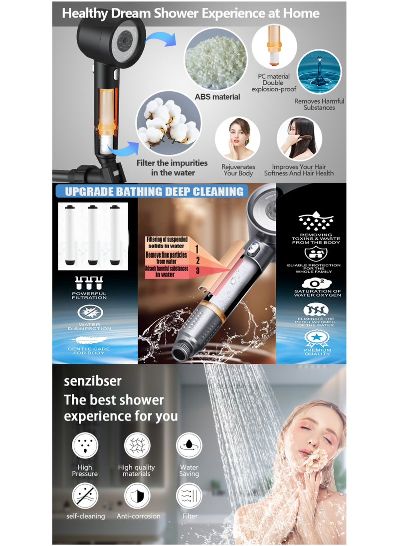 OUYoo - OUYoo High Pressure Handheld Shower Head with Cotton Filter, 4 Modes Water Saving Filter, Pause Switch, Luxury Chrome Silver Showerhead for Healthier Bathing Experience.(Silver) - Image 1